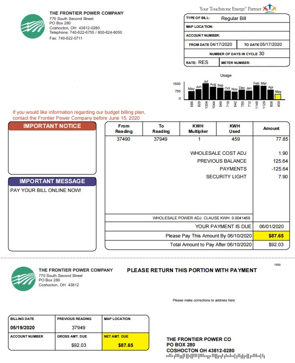 Billing E Bill The Frontier Power Company