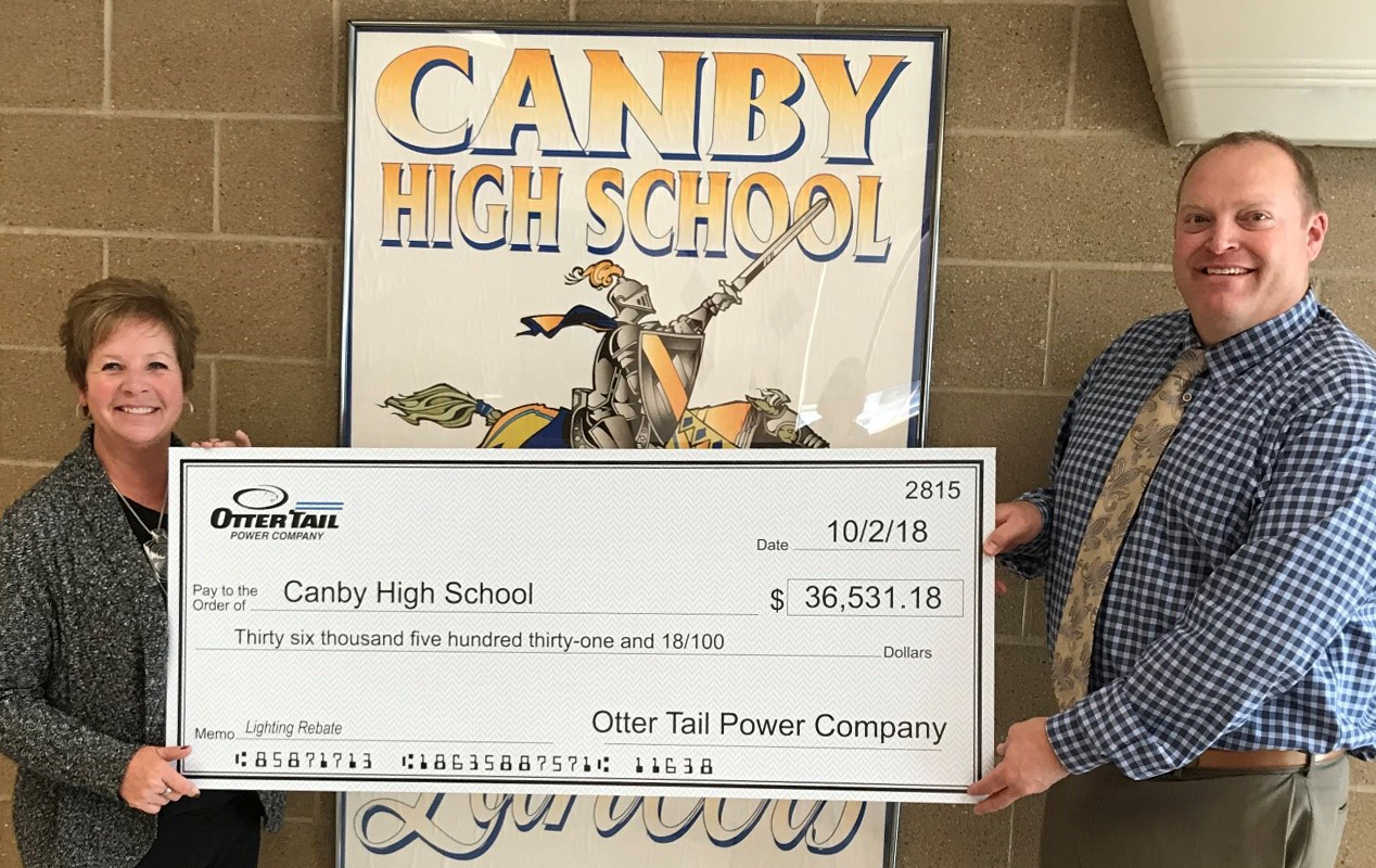 Canby High School Receives Rebate From Otter Tail Power Company Otter 