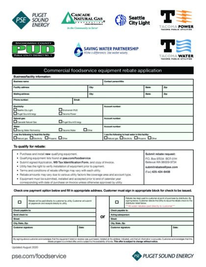 Commercial Foodservice Rebate Application Nov 2020 Tacoma Public 