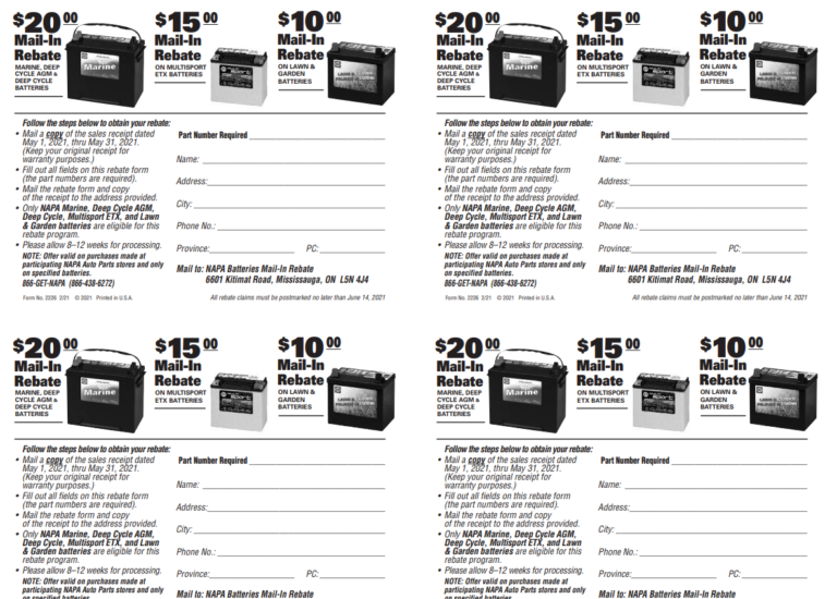 Napa Battery Rebate Form Address Printable Rebate Form