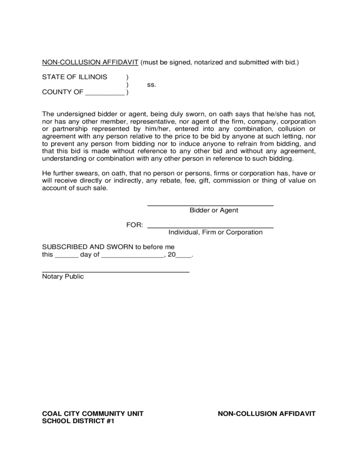 Non Collusion Affidavit Form Illinois Free Download