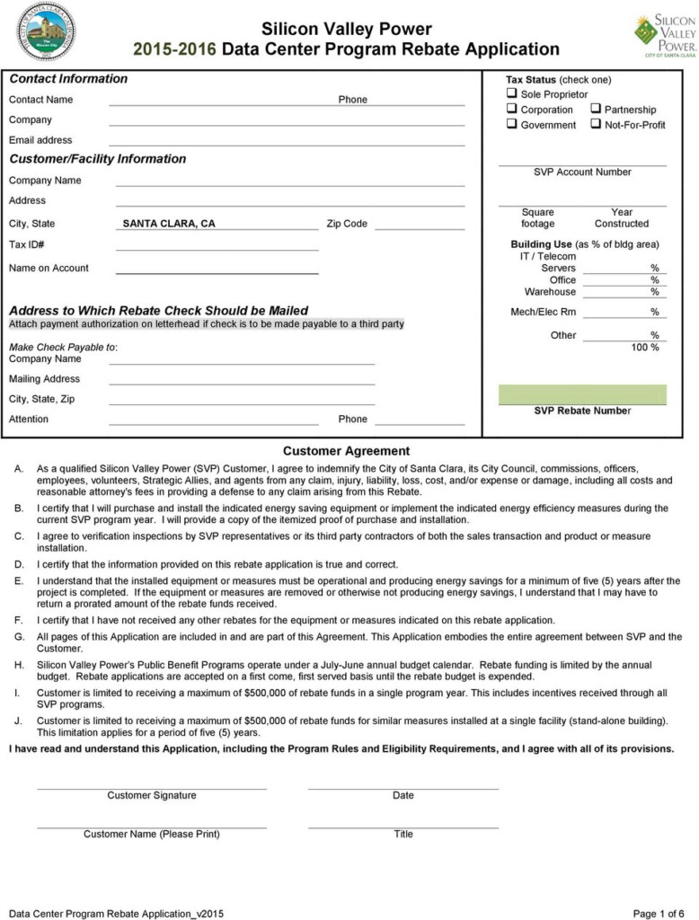 Silicon Valley Power Data Center Program Rebate Application PDF