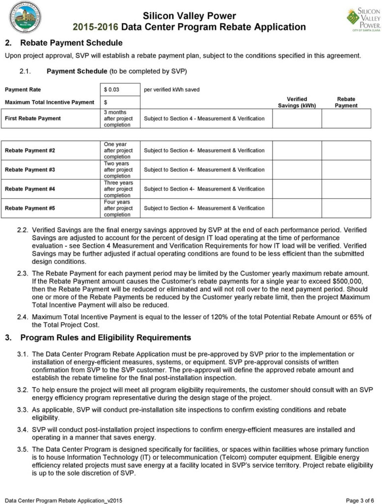 Silicon Valley Power Data Center Program Rebate Application PDF