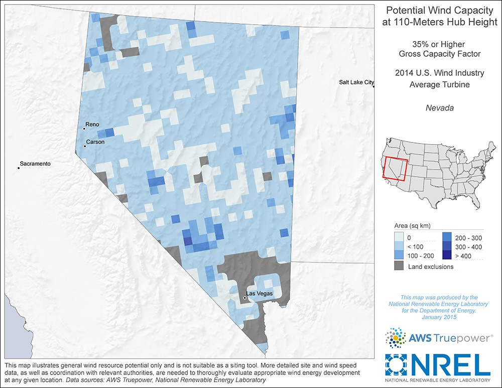 WINDExchange Nevada 110 Meter Potential Wind Capacity Map