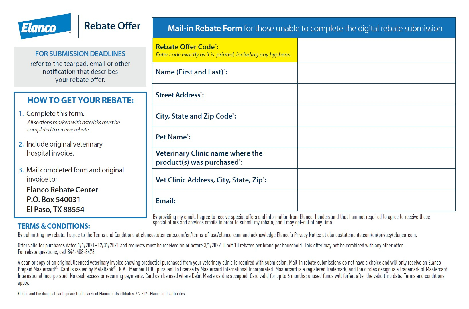 Elanco Mail In Rebate Form Printable Rebate Form