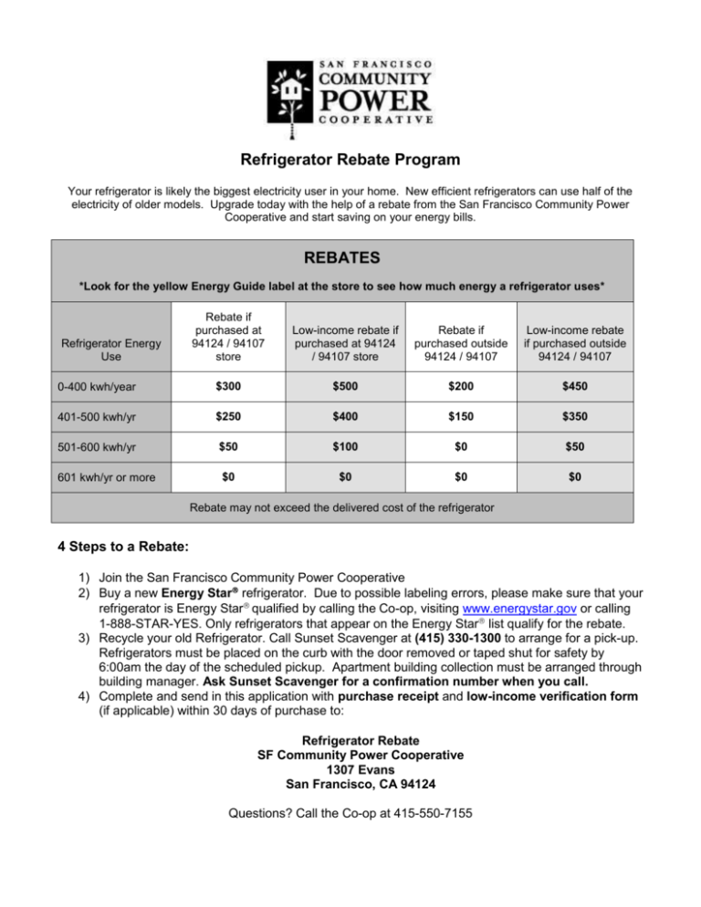 Refrigerator Rebate Application