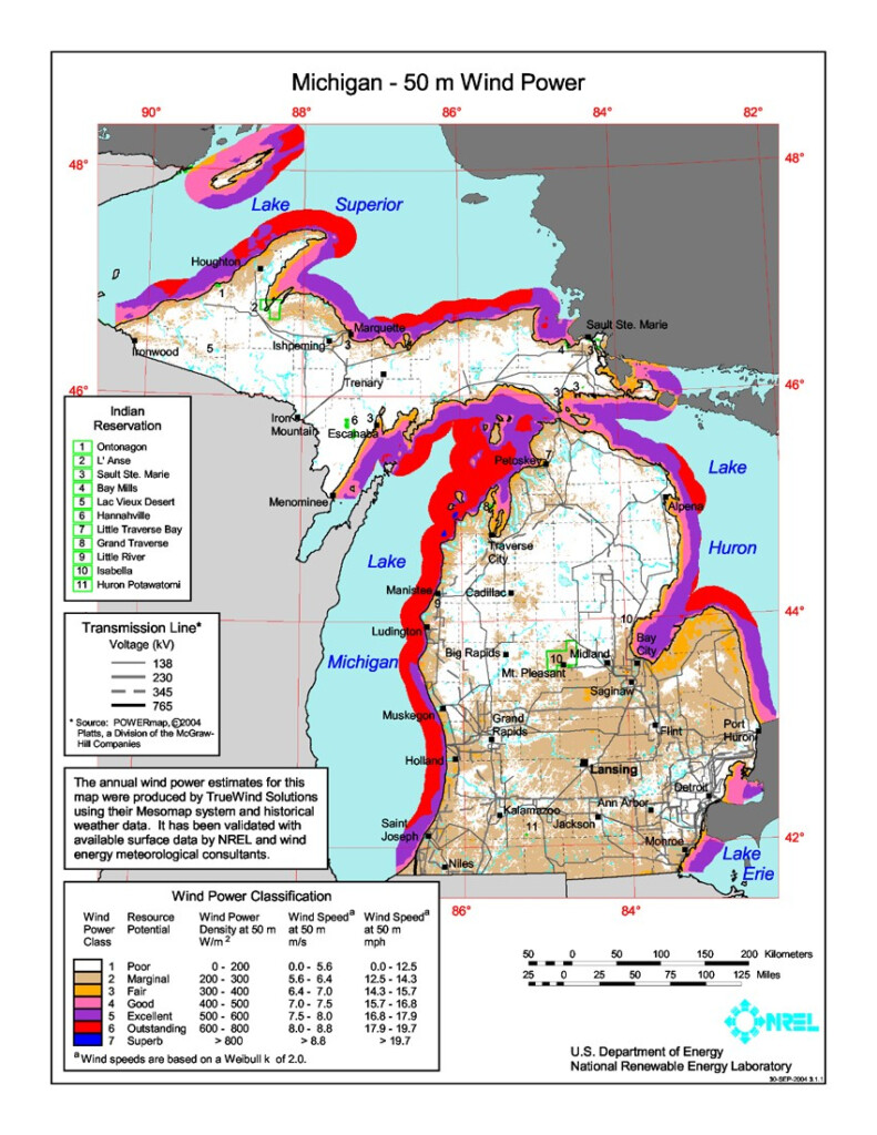 WINDExchange Michigan 50 Meter Community Scale Wind Resource Map