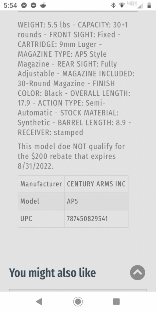  200 Rebates On Century Arms AP5s Florida Alabama Gulf Coast Gun Talk