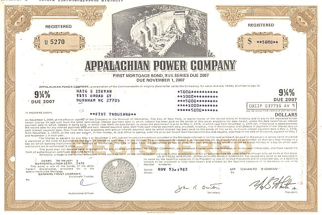 Appalachian Power Company Historische Wertpapiere Und Alte Aktien 