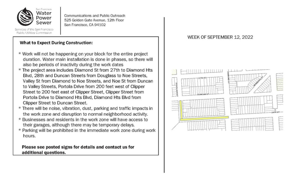 Construction Notice For Diamond Heights Water Main Replacement Project 