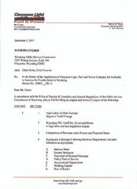 Electric Rate Increase Application Cheyenne PDF 