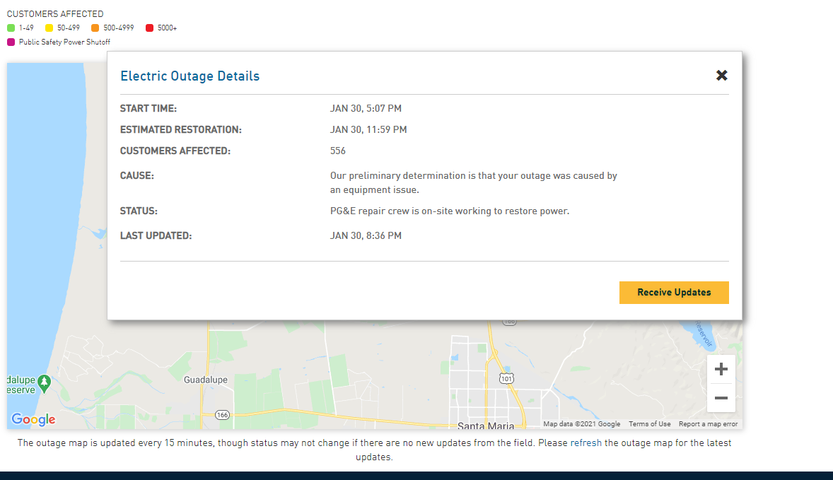 Equipment Issue Causes Large Power Outage In Nipomo PG E Says