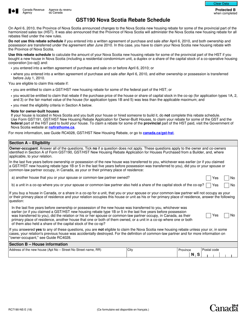 Form RC7190 NS Download Fillable PDF Or Fill Online Gst190 Nova Scotia 