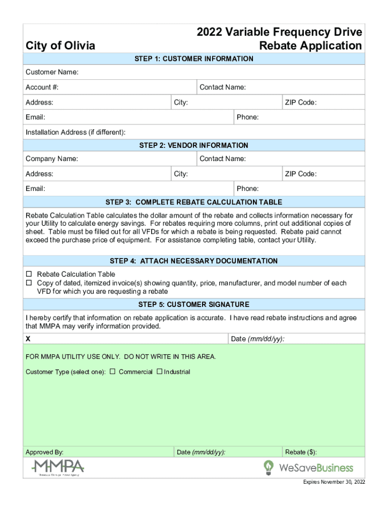 MN MMPA Variable Frequency Drive Rebate Application City Of Olivia