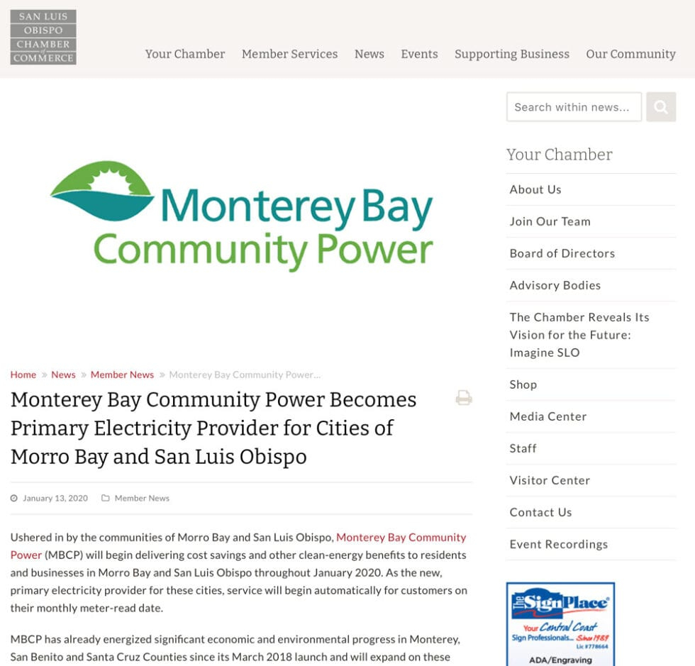 Monterey Bay Community Power Becomes Primary Electricity Provider For 