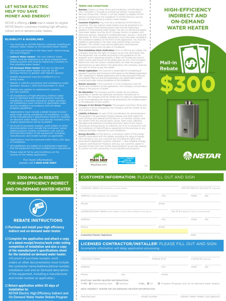 Nstar Electric Company High Efficiency Indirect Water Heater Rebate 