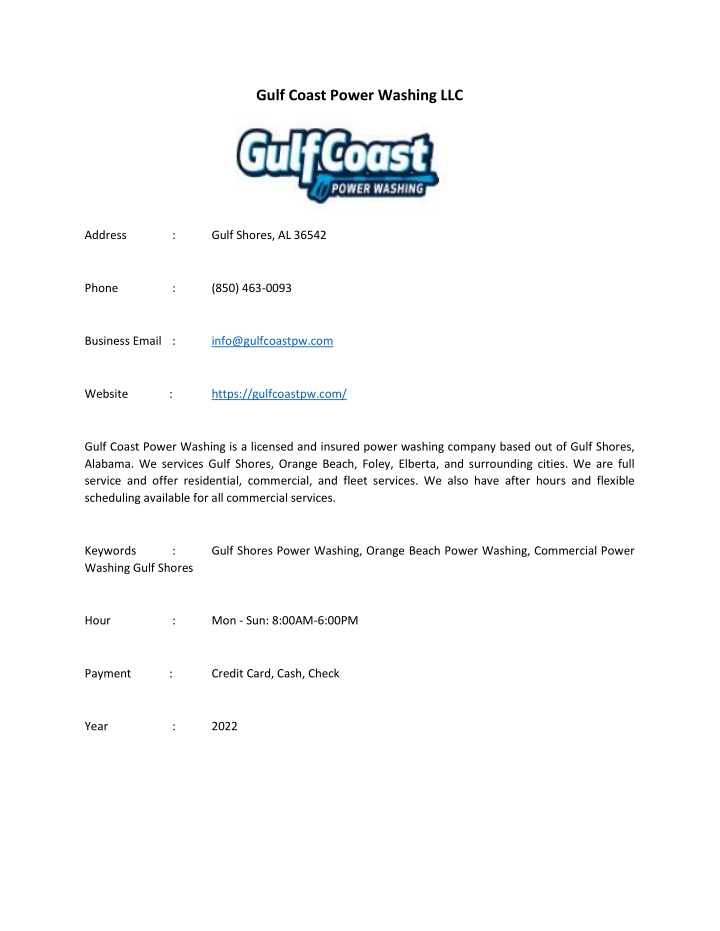 PPT Gulf Coast Power Washing LLC PowerPoint Presentation Free 