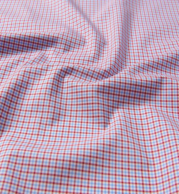 Waverly Light Blue And Red 120s Small Gingham Shirts By Proper Cloth