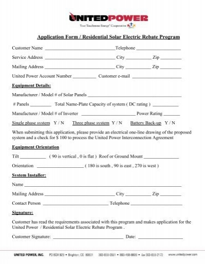 Application Form Residential Solar Electric Rebate United Power