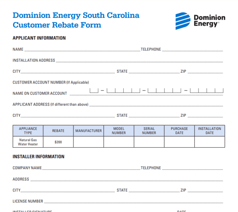 Dominion Energy Rebate Form 2024 Printable Rebate Form