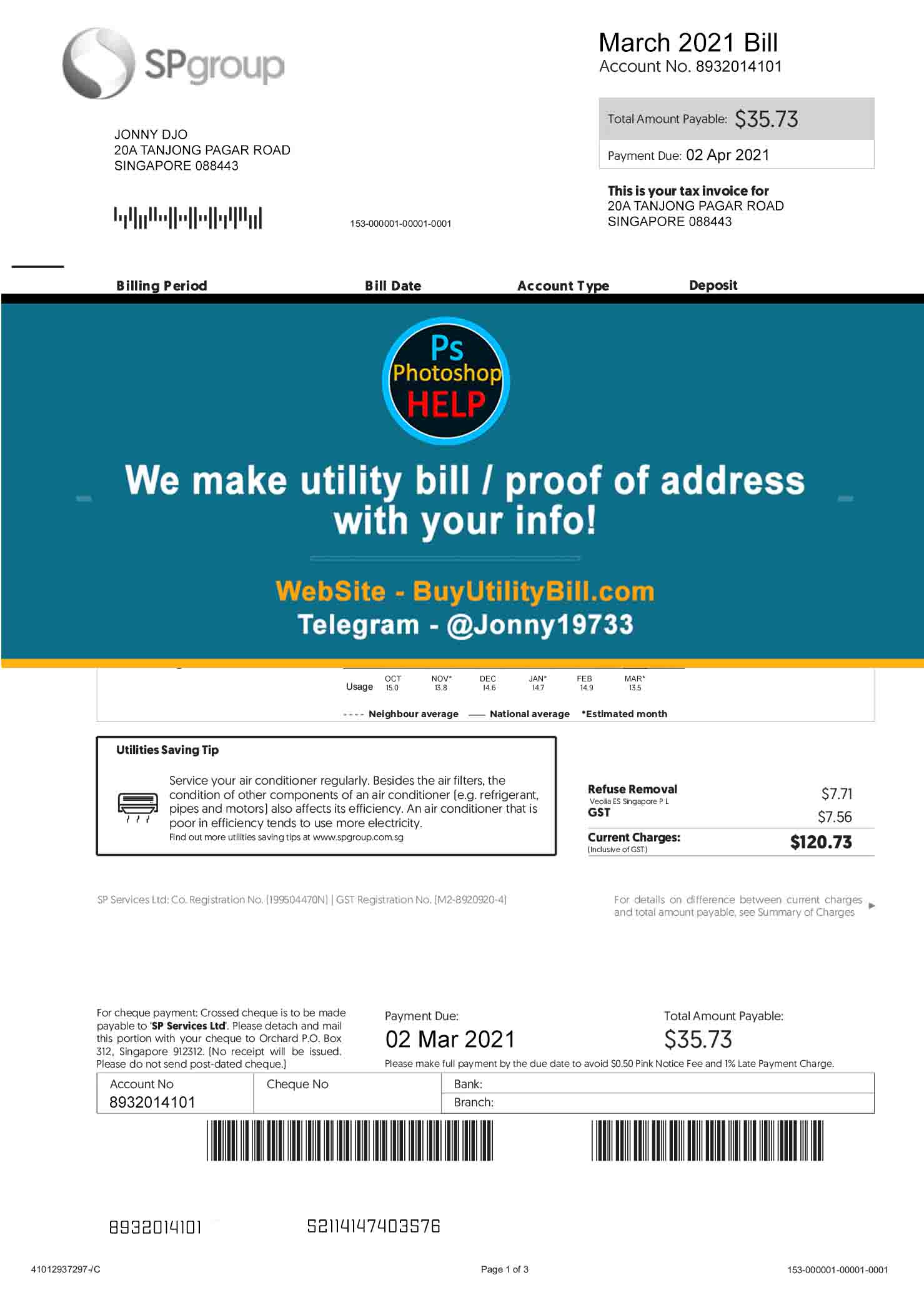 Fake Singapore Power Utility Bill