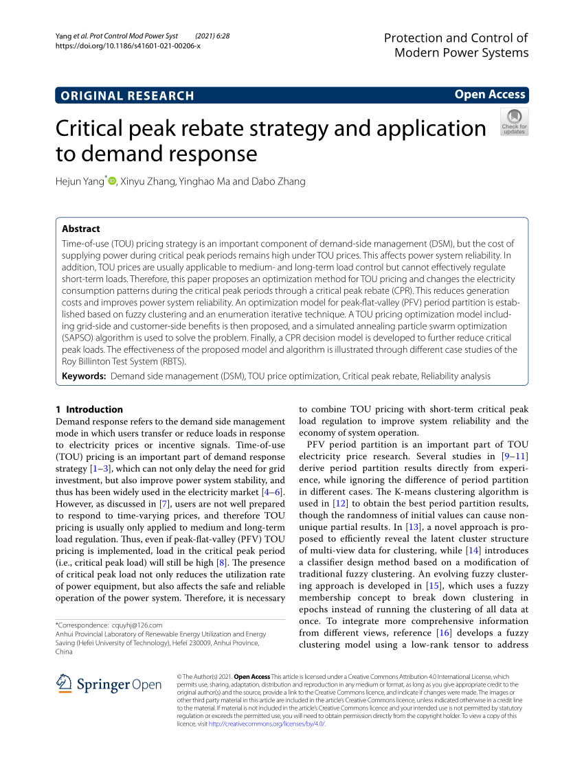  PDF Critical Peak Rebate Strategy And Application To Demand Response