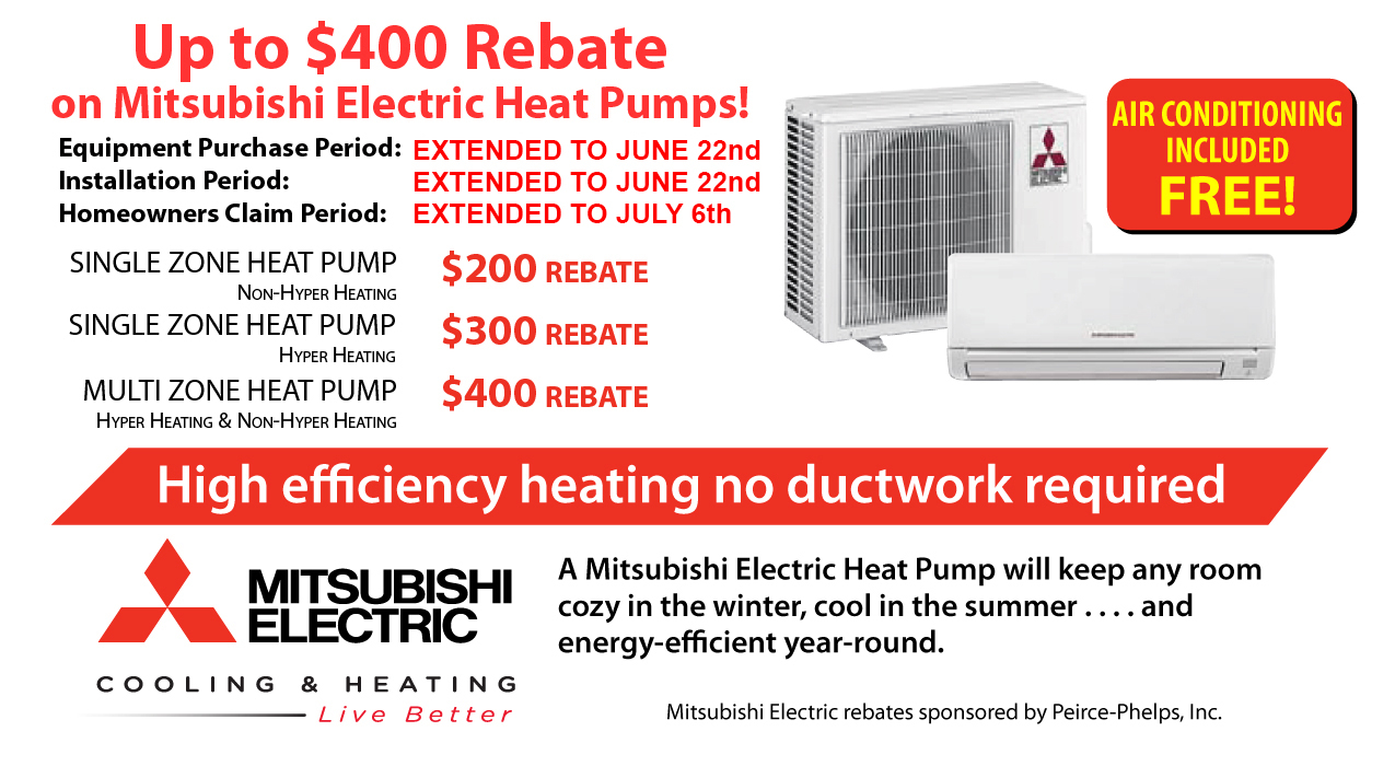 Rebates On Mitsubishi Air Conditioning Ductless Duct Free Mini Split 