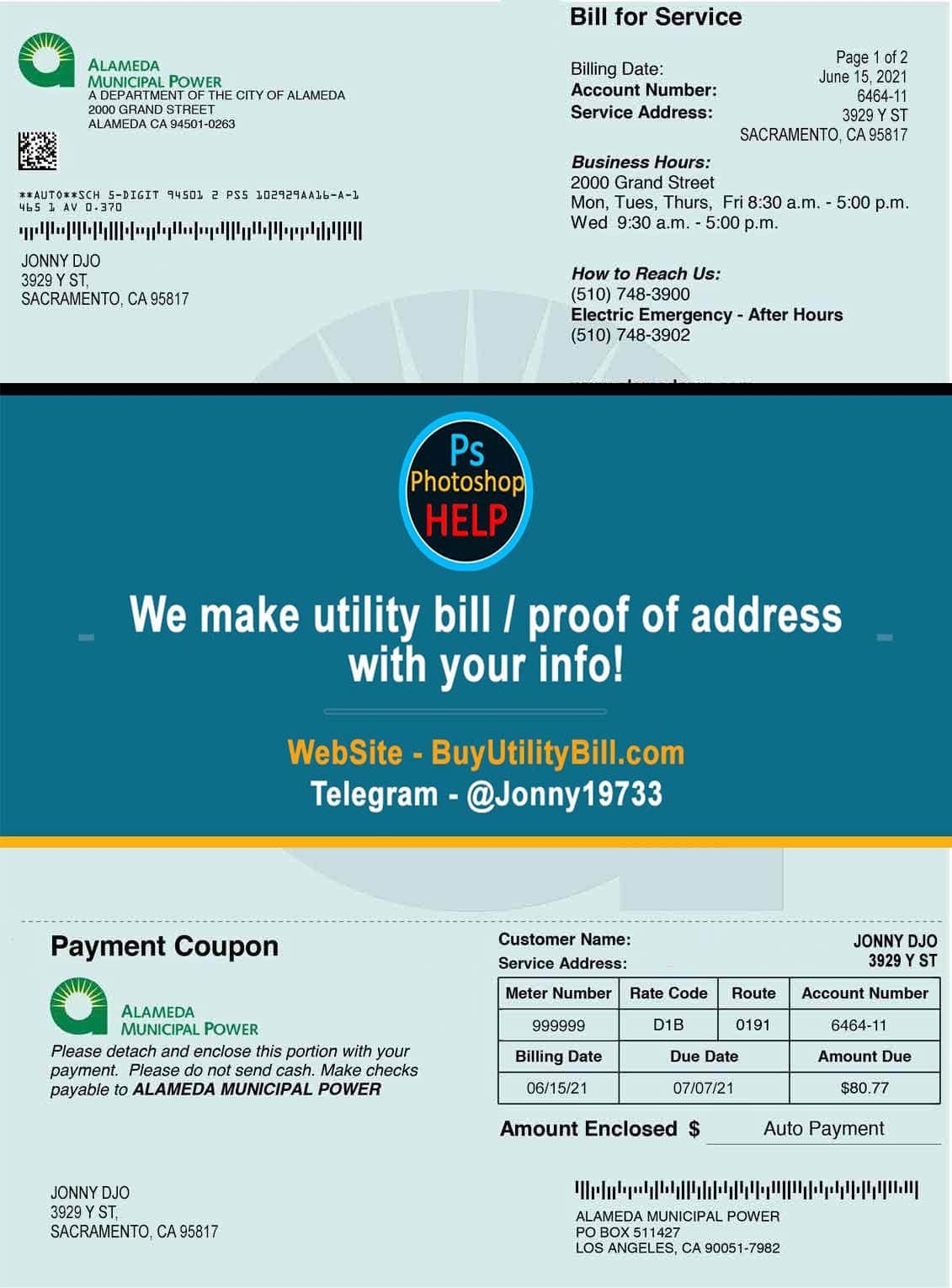 USA Utility Bill California ALameda Power